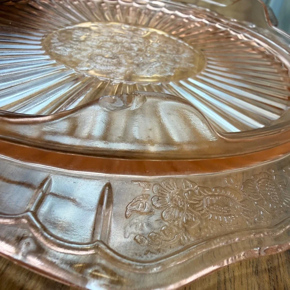 Anchor Hocking Mayfair Open Rose Pink Depression Glass Cake Plate 12.5